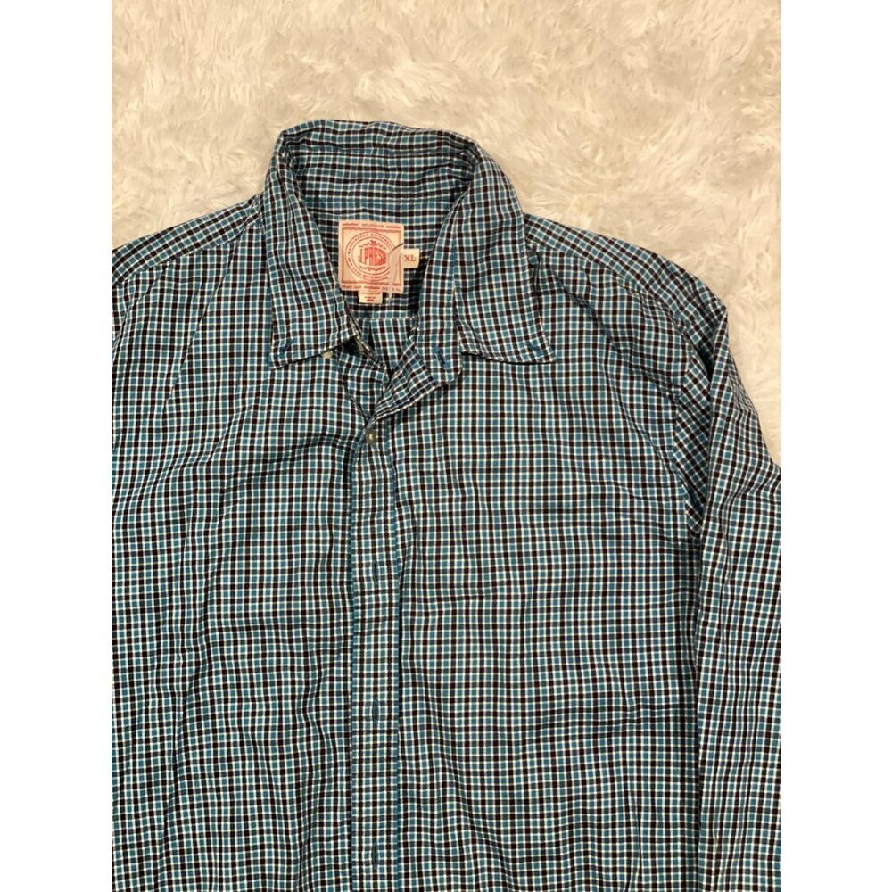 J. PRESS Mens Size XL Blue Gingham Check Button Down Sport Shirt Cotton Long Slv